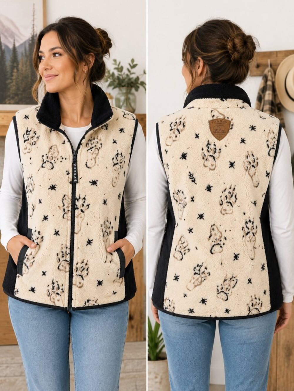 Nanuk Cream Polar Bear Sherpa Fleece Zip Vest Estimated XL Cozy Cabin